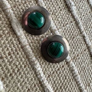 Vintage Silver tone and Green Stone Earrings